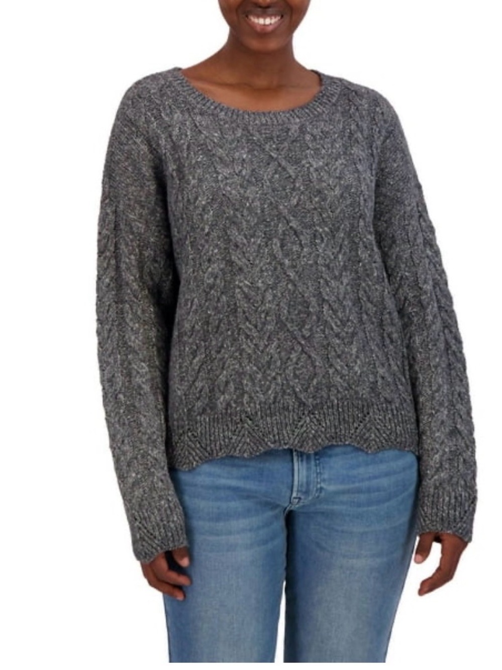 Lucky Brand Women’s Gray Cable Knit Sweater Size M